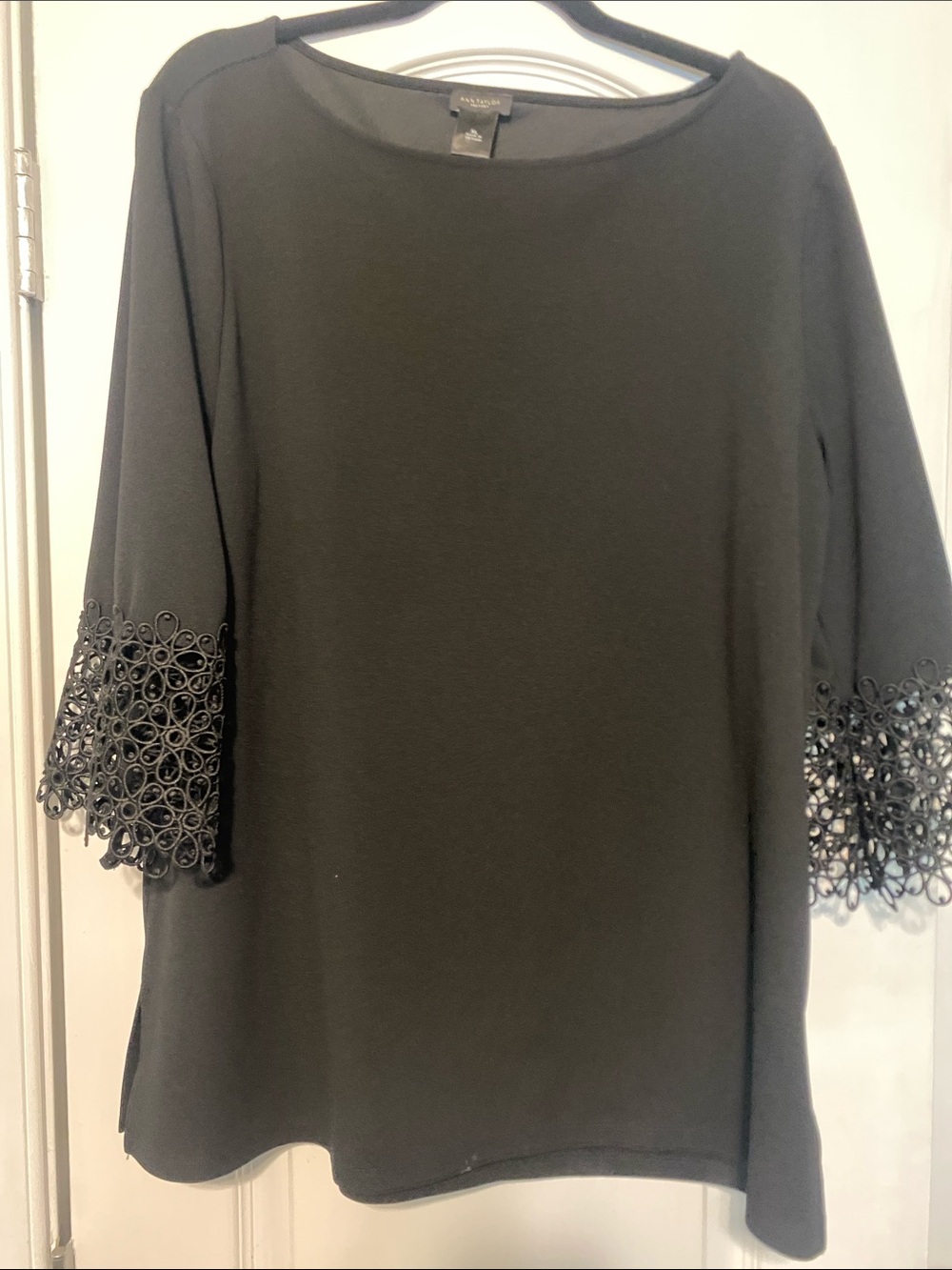 Ann Taylor Black Tunic with Crochet Bell Sleeves